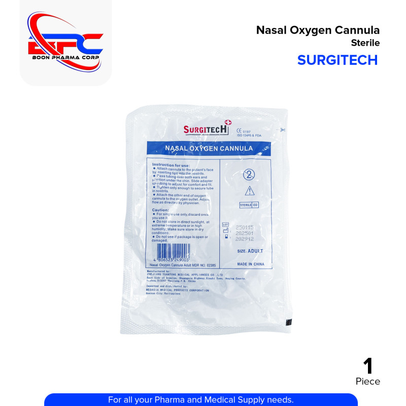 SURGITECH Nasal Oxygen Cannula Sterile Adult Size 1's