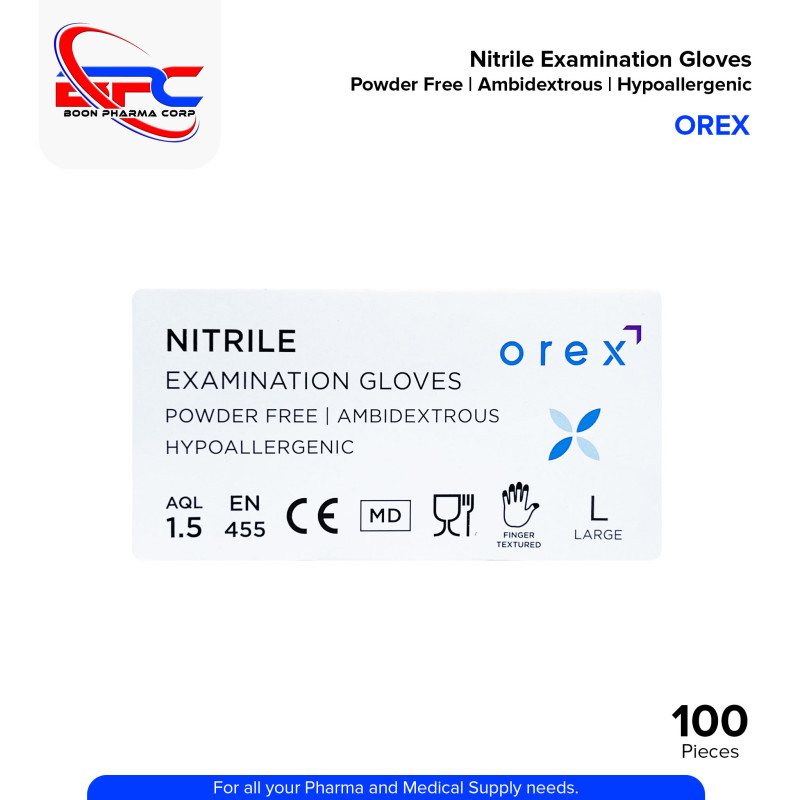 OREX Nitrile Examination Gloves Powder Free Ambidextrous Hypoallergenic Large Size 100's
