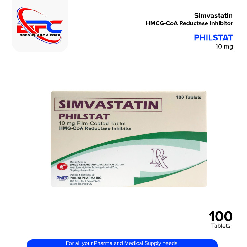 PHILSTAT Simvastatin HMG-CoA Reductase Inhibitor 10mg Film Coated 100 Tablets