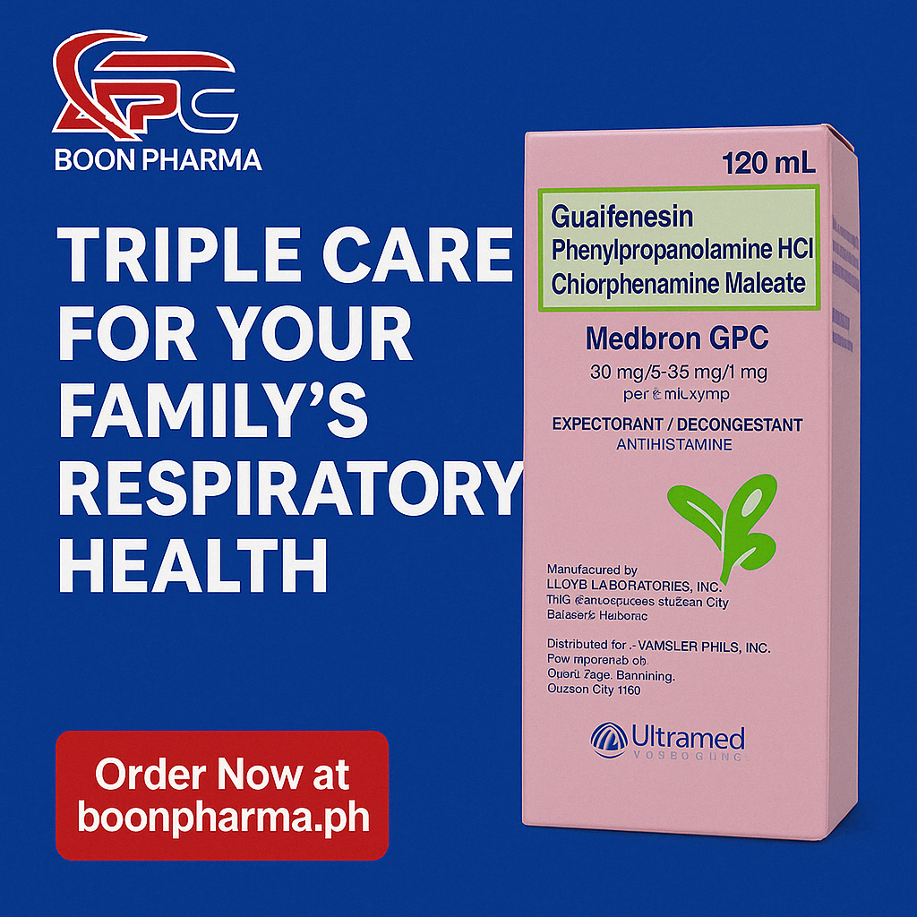 Guaifenesin Phenylpropanolamine HCI Chlorphenamine Maleate (Medbron GPC) 50mg/6.25mg/ 1mg per 5ml Syrup 120ml