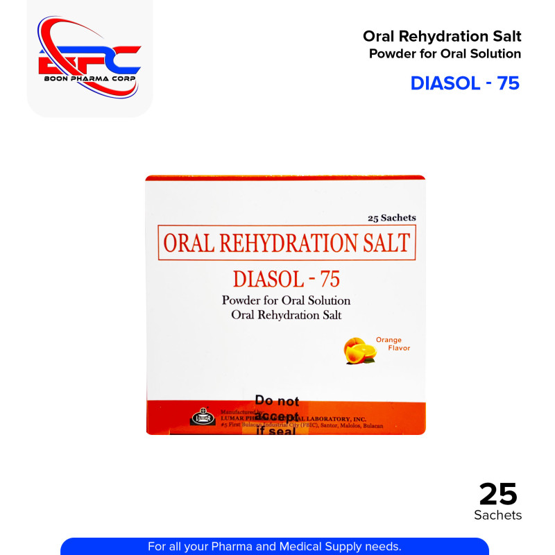 DIASOL 75 Oral Rehydration Salt Powder for Oral Solution Sachet Orange Flavor 25's