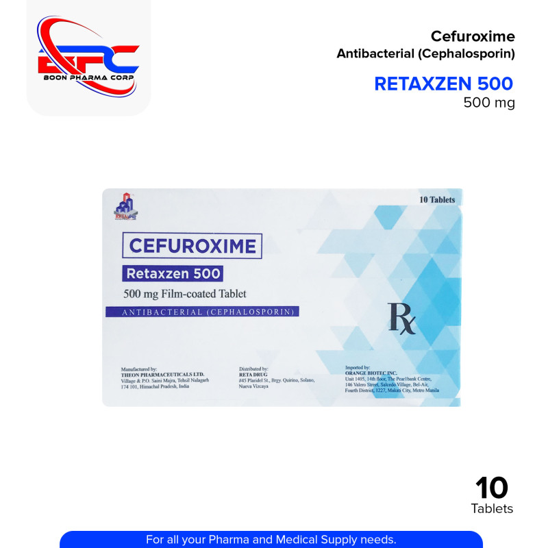 RETAXZEN 500 Cefuroxime Anti Bacterial Cephalosporin 500 mg Film Coated Tablet 10's