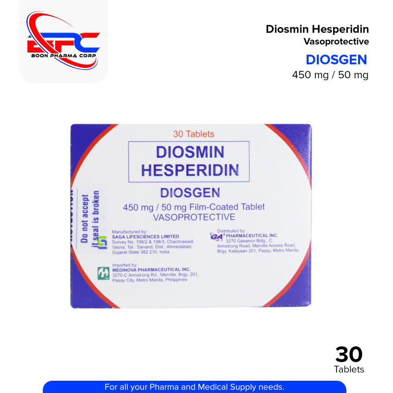 Diosmin Hesperiden (Diosgen) 450mg / 50mg Film Coated Tablets 30's